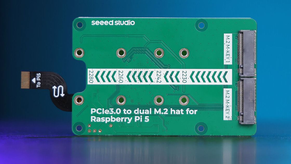 Seeed Studio Devuts Raspberry Pi 5 PCIE 3.0 모자 듀얼 M.2 슬롯 $ 45