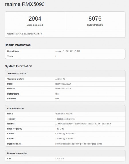 Realme GT 7 Geekbench Listing hints in Imminent 출시