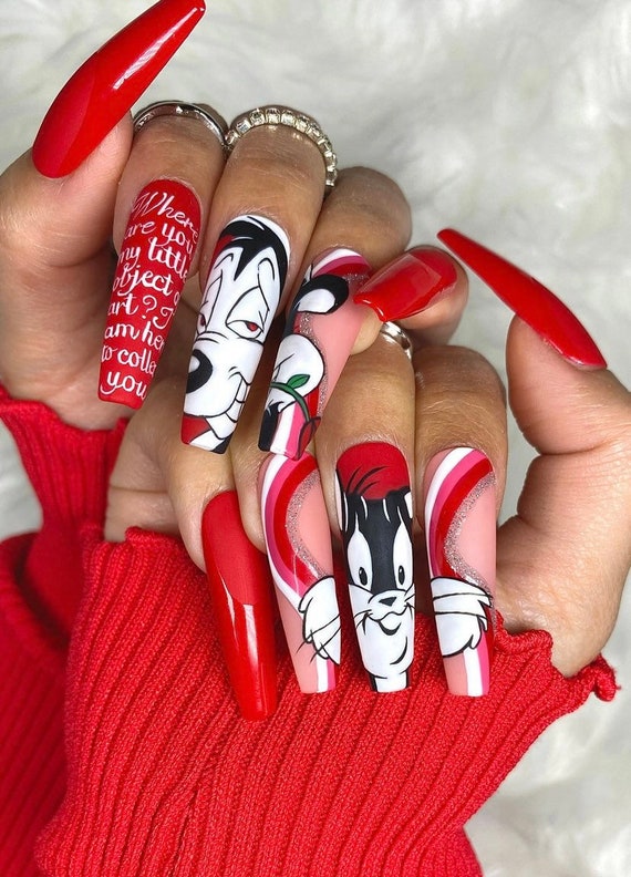 발렌타인 네일 만화 캐릭터 디자인
(Valentine’s nails cartoon character design)