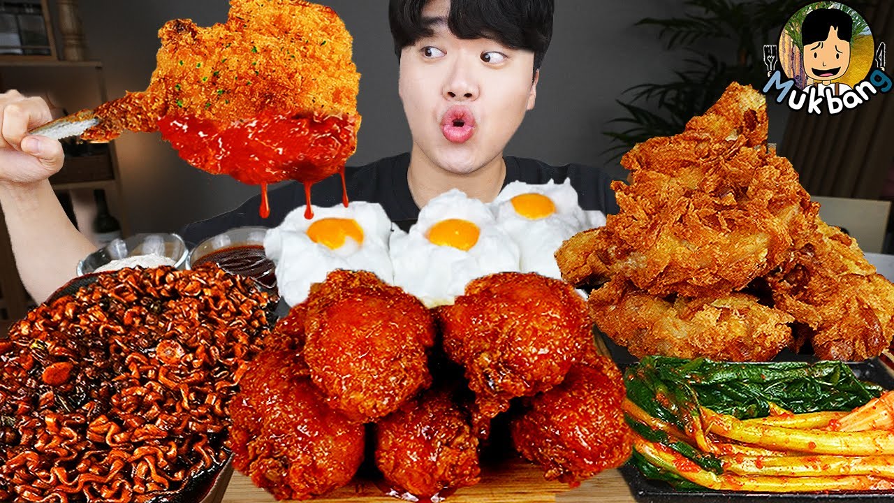 한국 음식 먹방: 최고의 맛집 탐방 (Mukbang Korean Food)
Translation: Korean Food Mukbang: Best Restaurant Tour (Mukbang Korean Food)


If you absolutely need it shorter, and within the 7-8 word limit, consider these options  (though losing some descriptive power):

* 먹방 한국 음식: 맛집 투어 (Mukbang Korean Food) (Korean Food Mukbang: Restaurant Tour)
* 한국 먹방: 최고의 음식 (Mukbang Korean Food) (Korean Mukbang: Best Food)


I’ve included a more literal translation in parentheses to show how “Korean Food Mukbang” is incorporated.  In actual usage, you’d likely omit the English and just use the Korean title.