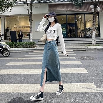 롱 데님 스커트 한국 패션 트렌드
(Long denim skirt Korean fashion trend)