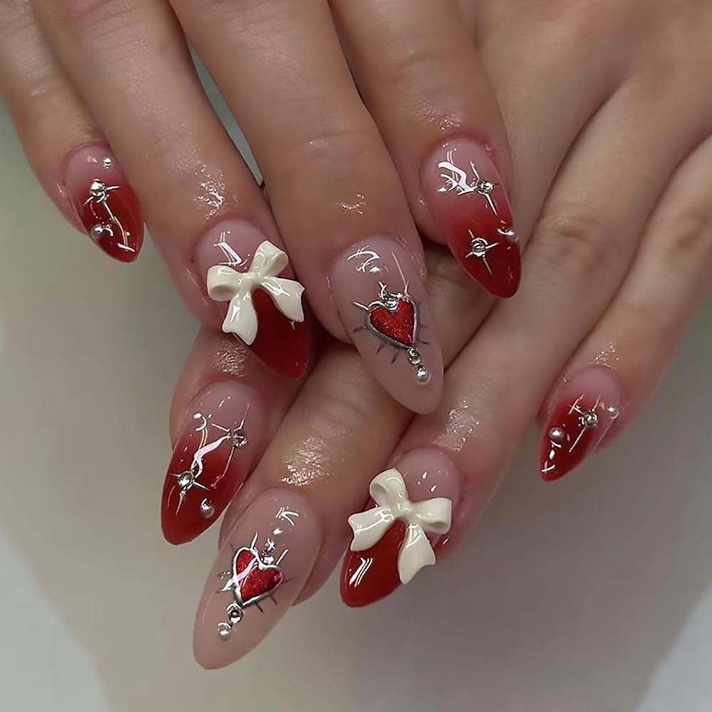 발렌타인 데이 리본 네일 디자인 아이디어
(Valentine’s Day ribbon nail design ideas)