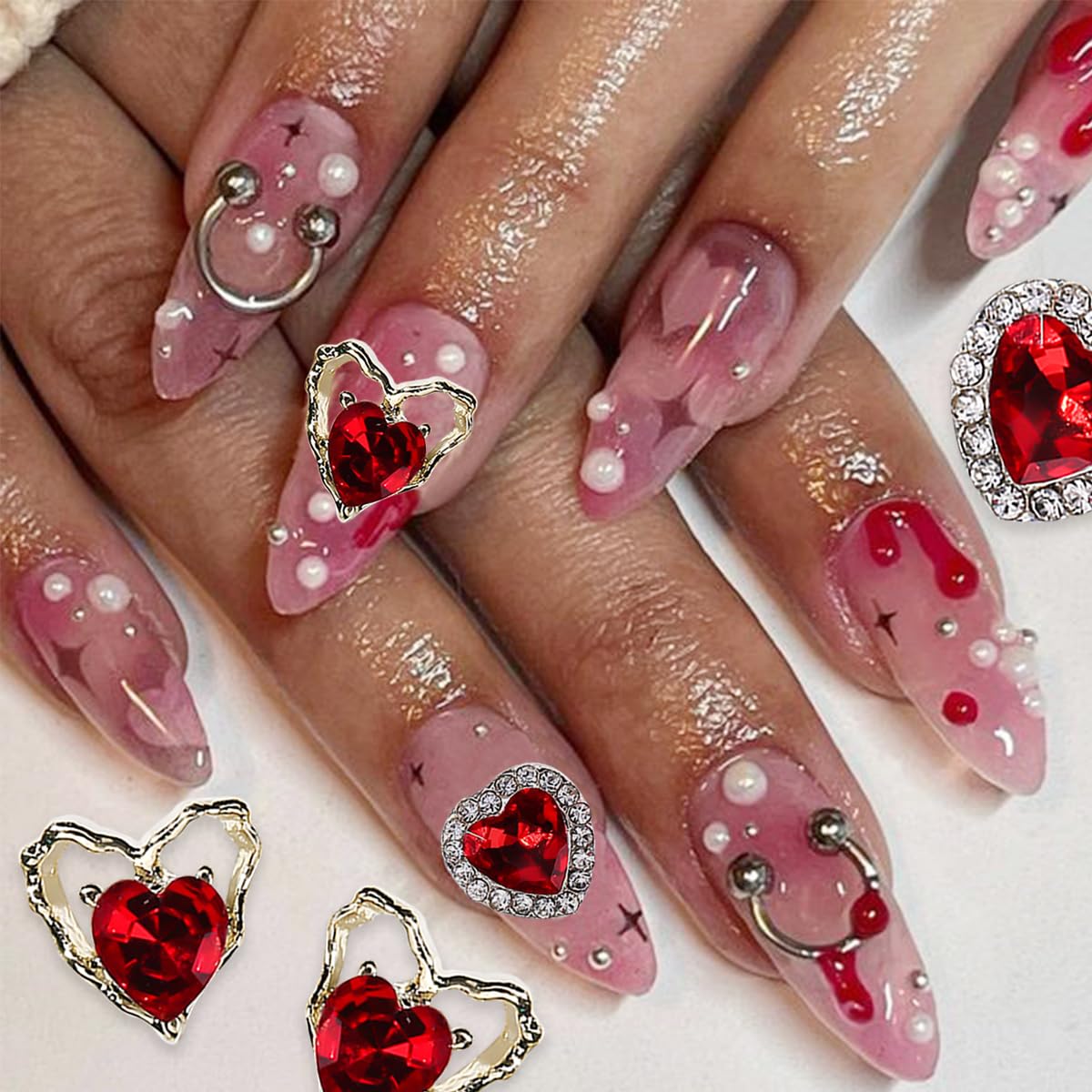 발렌타인 데이 보석 네일 디자인
(Valentine’s Day gem nail design)